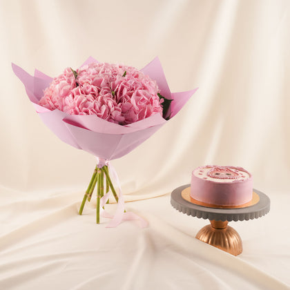 Pink Hydrangea Dream Flowers n Labubu Cake