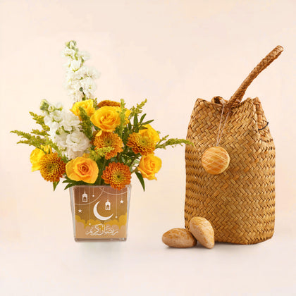 Ramadan Yellow Flower Vase with Kleija Basket 750g