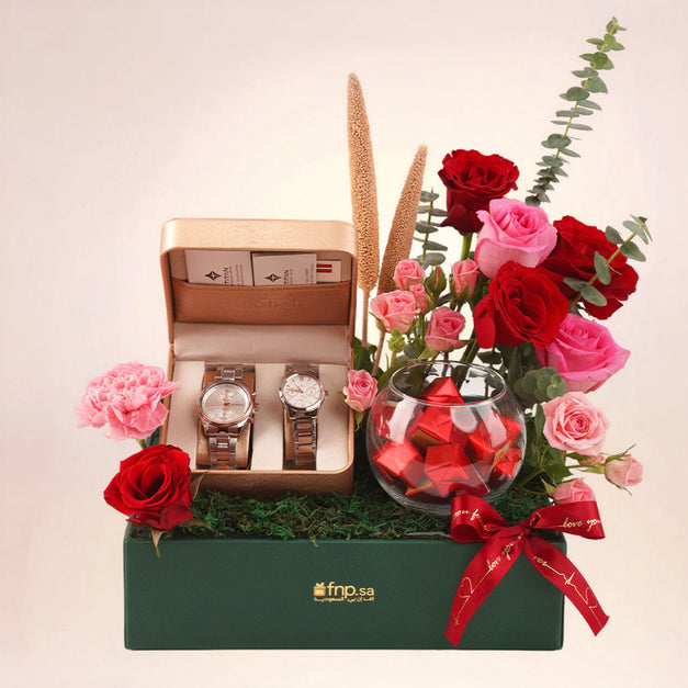 Togetherness - Titan Couple Watches & Love Flowers 