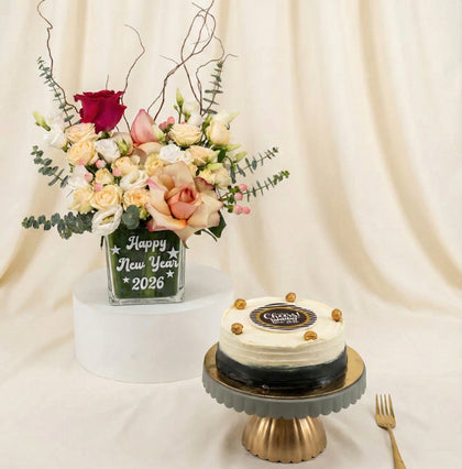 New Year Wishes Flower n Cake Combo