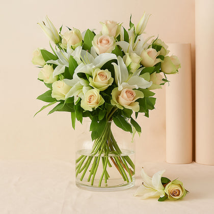 White Roses & Lilies Flower Vase