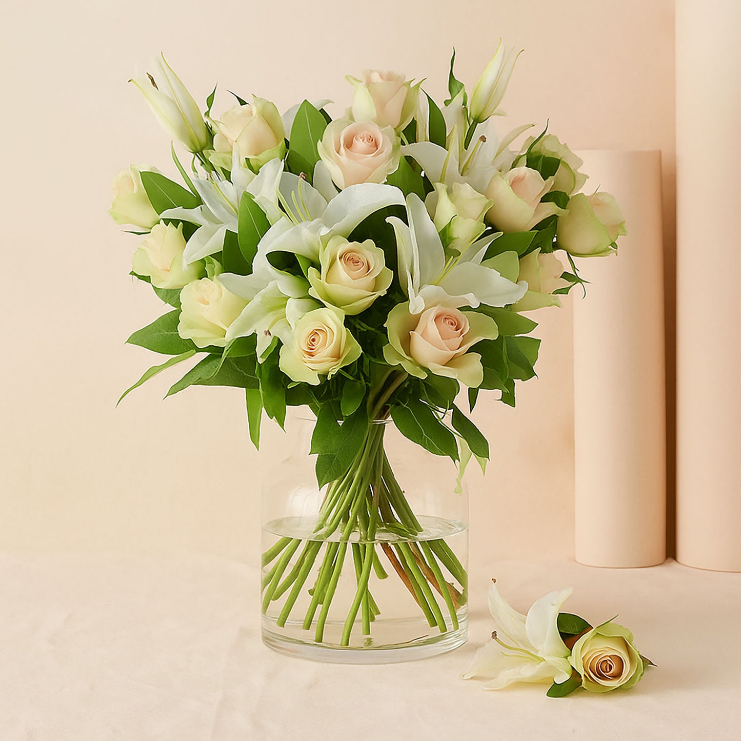 White Roses & Lilies Flower Vase