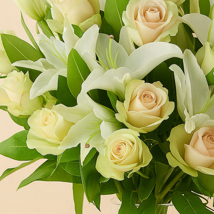 White Roses & Lilies Flower Vase