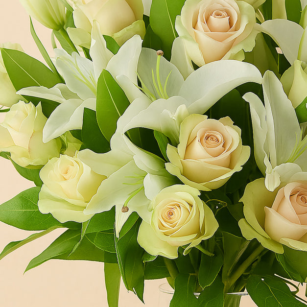 White Roses & Lilies Flower Vase