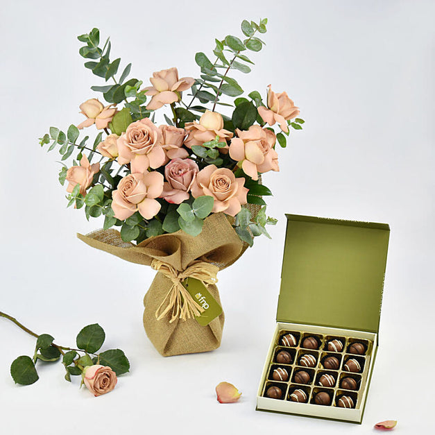 12 Cappuccino Roses Bouquet n Chocolate Box
