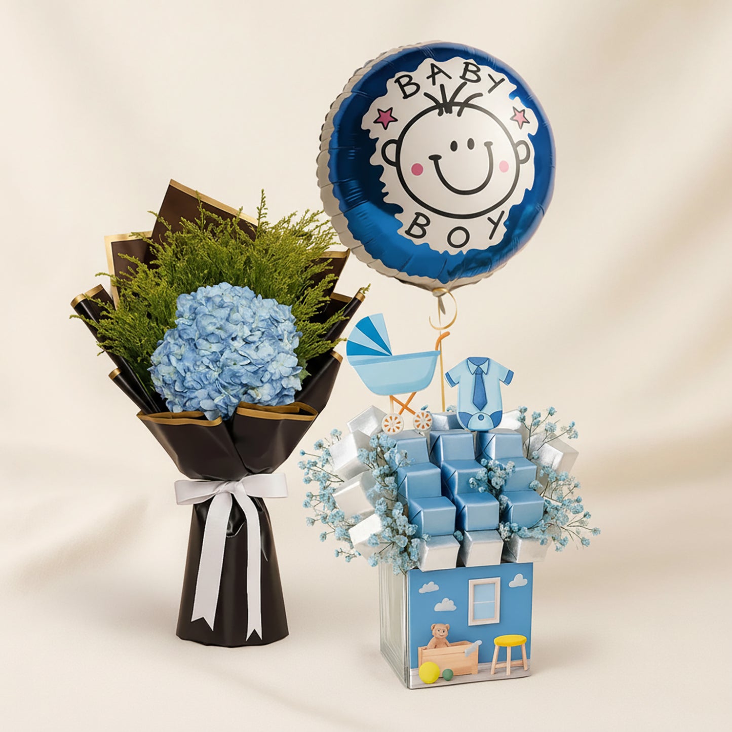 Sweet Arrival Baby Boy Chocolate Blue Vase