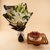 White Lily Flower Bouquet n Cake Combo