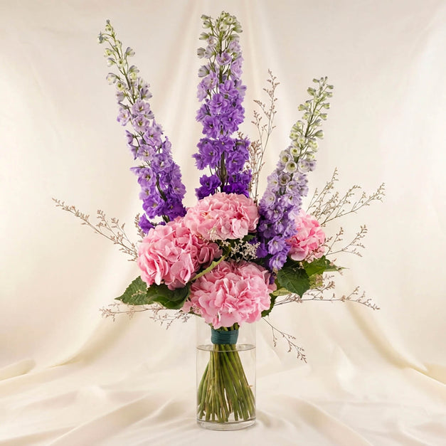 Graceful Delphinium n Hydrangea Vase