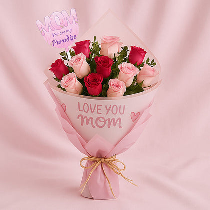 Love You Mom Red n Pink Rose Bouquet 