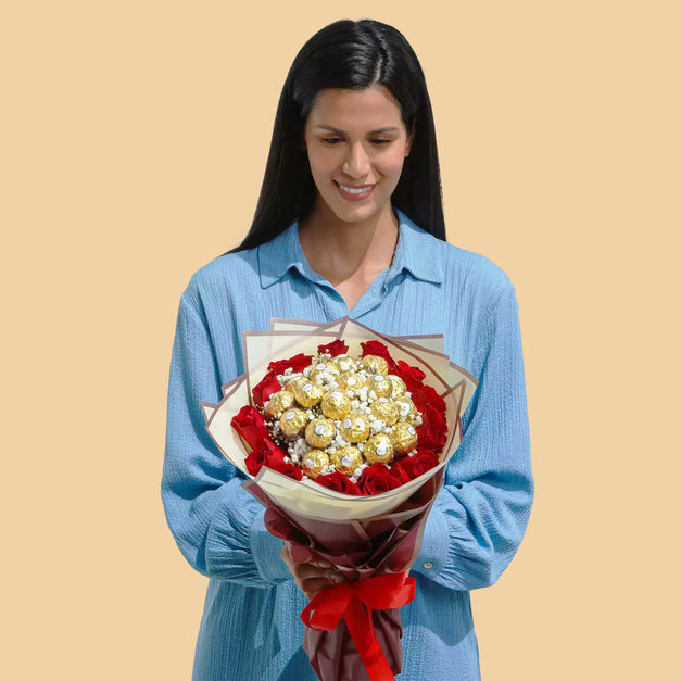 Golden Passion Ferrero Rocher n Flower Bouquet